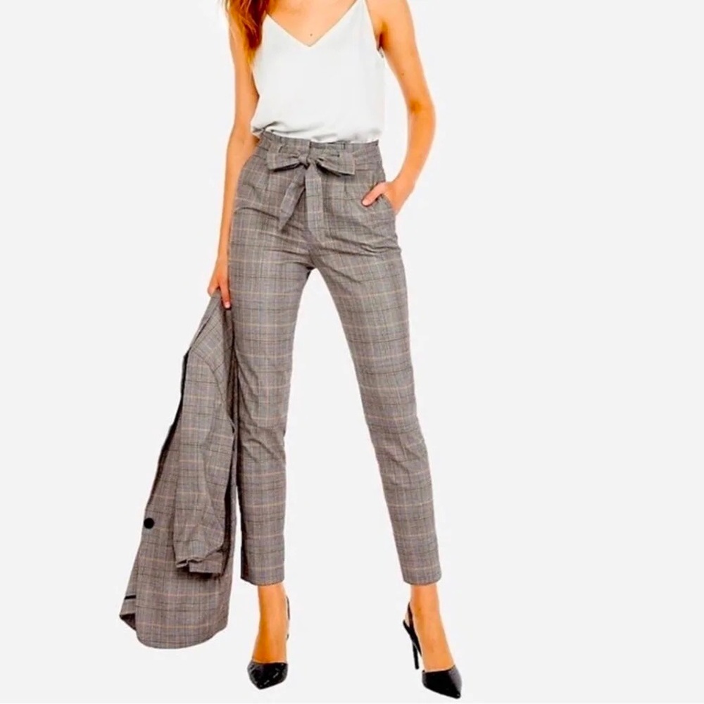 Express plaid high waisted belted ankle pant